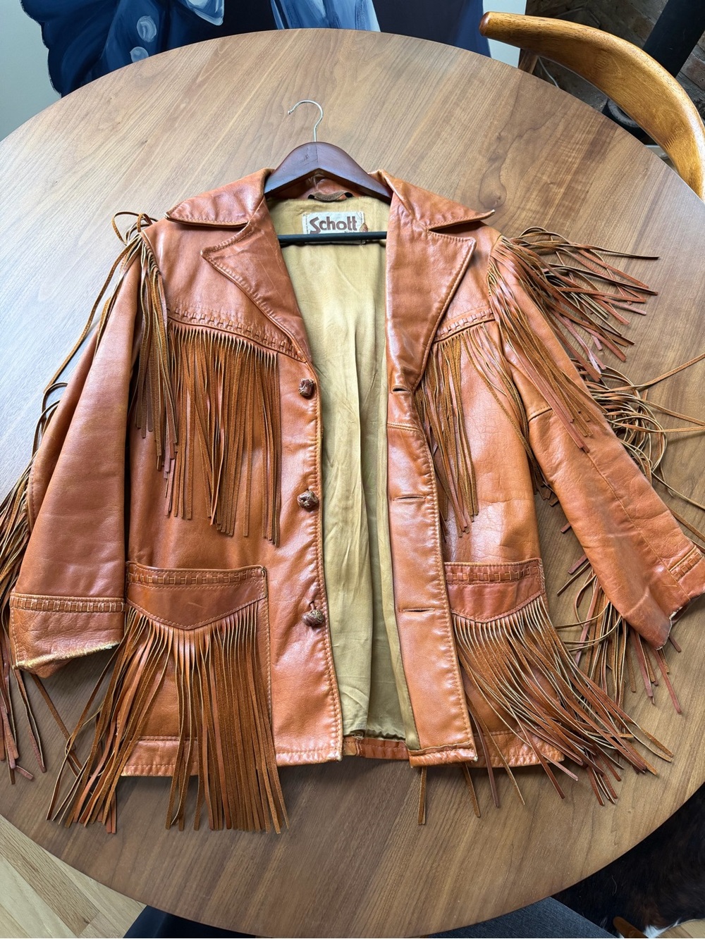 Schott Vintage Cognac Leather Fringe Jacket